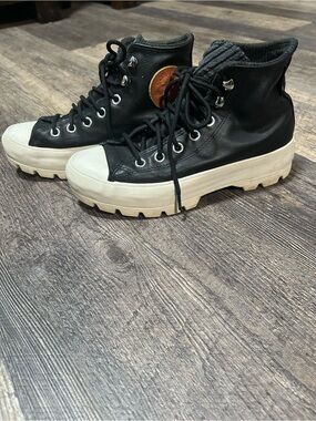 Converse Black High-Top Leather Sneakers with Cream Sole